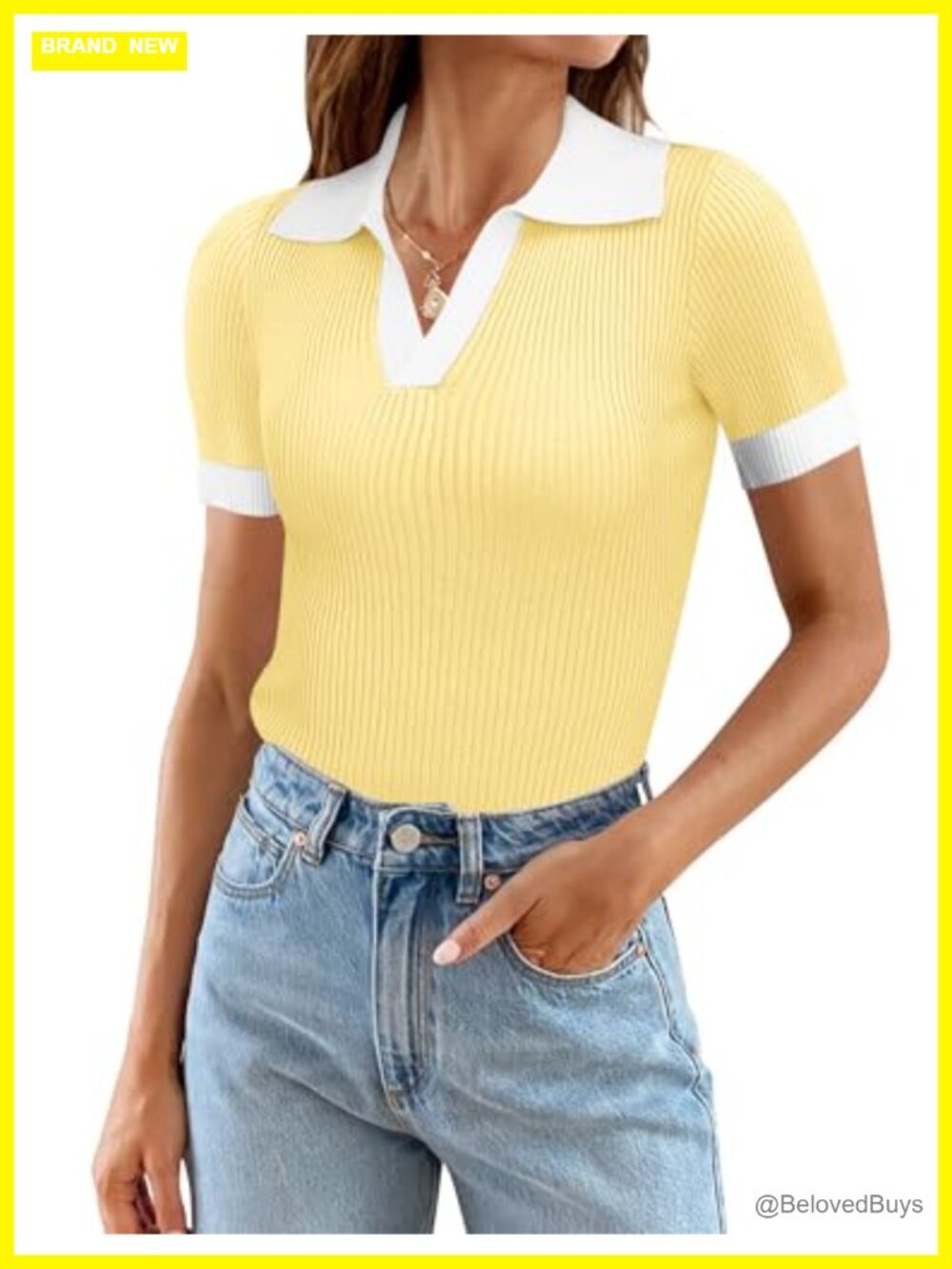Womens V Neck Short Sleeve Sweater Slim Fit Lightweight Knit Top